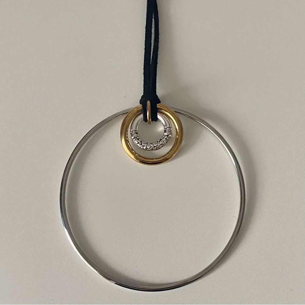 Two-Tone Gold and Silver Hoop Pendant Necklace